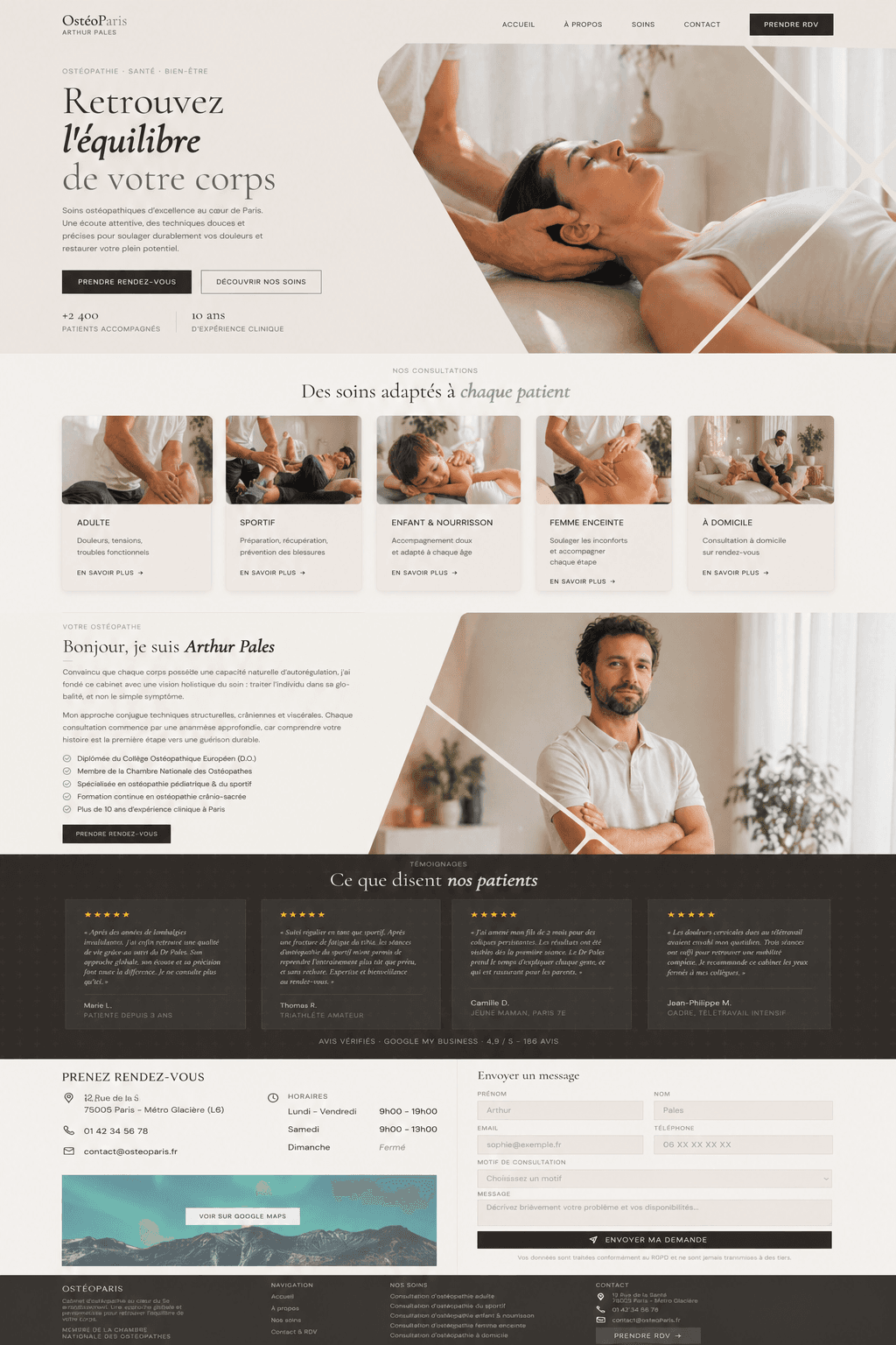 Aperçu d'un site web pour ostéopathe créé par Neuraweb